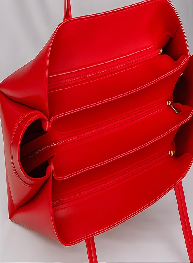 HaveGlam Large Faux Leather Tote Handbag for Women, Shoulder Bag with Gold Hardware, Available in 4 Colour (Red) - Image 5